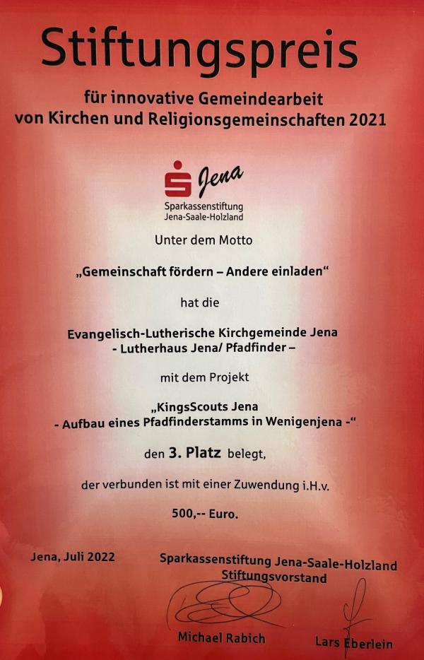 Stiftungspreis Urkunde